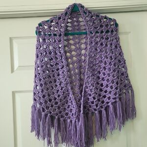Purple Lilac Crochet Fringe Shawl...handmade By Janet In USA..NEW!